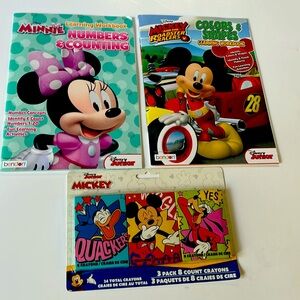 Disney Mickey Mouse/Minnie Mouse Activity Learning Books W/3 Pack Of Crayons-New